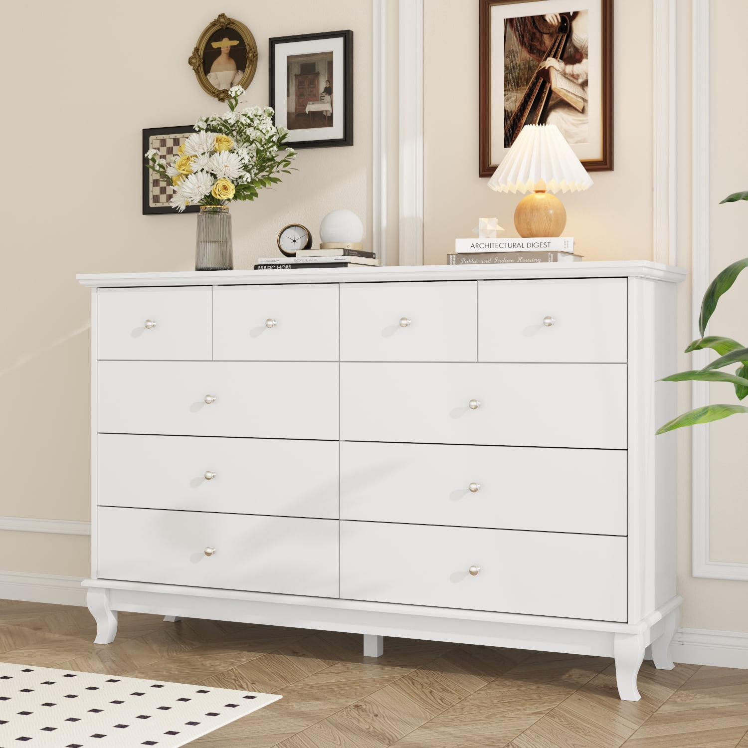 MONSLIPA 10 Drawer Dresser, 55.1'' W, White with Spacious Top