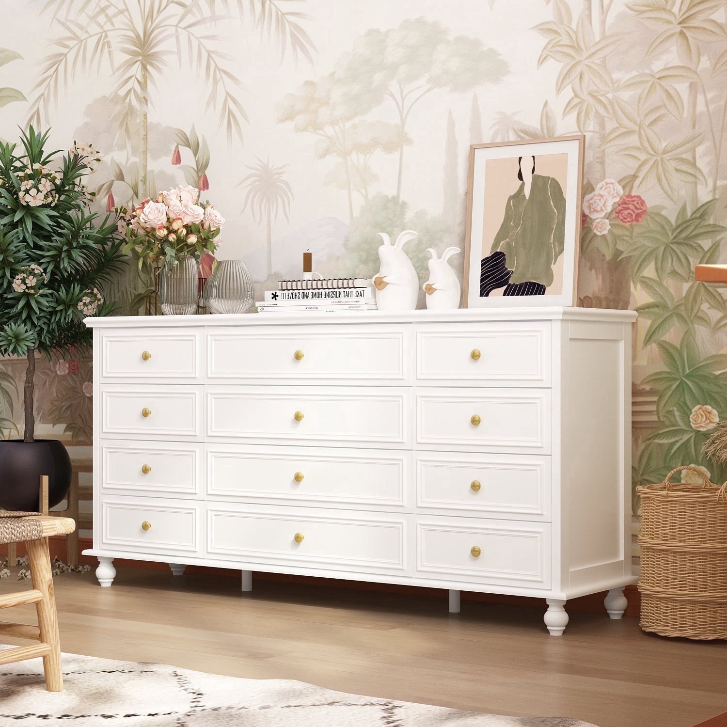 MONSLIPA 12 Drawer Dresser, Wooden Chest of Drawer for Living Room Bedroom , White
