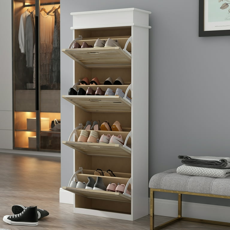 Tall wooden shoe storage sale
