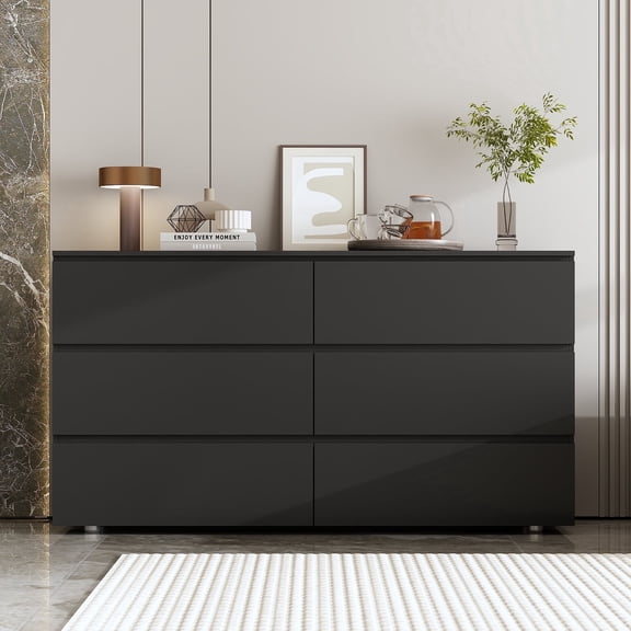 MONSLIPA 6 Drawer Dresser for Bedroom, Storage Organizer Chest of Drawers for Living Room Hallway Entryway, Black
