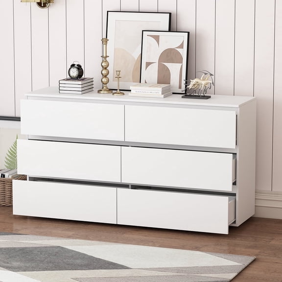 MONSLIPA 6 Drawer Dresser for Bedroom, Storage Organizer Chest of Drawers for Living Room Hallway Entryway, White