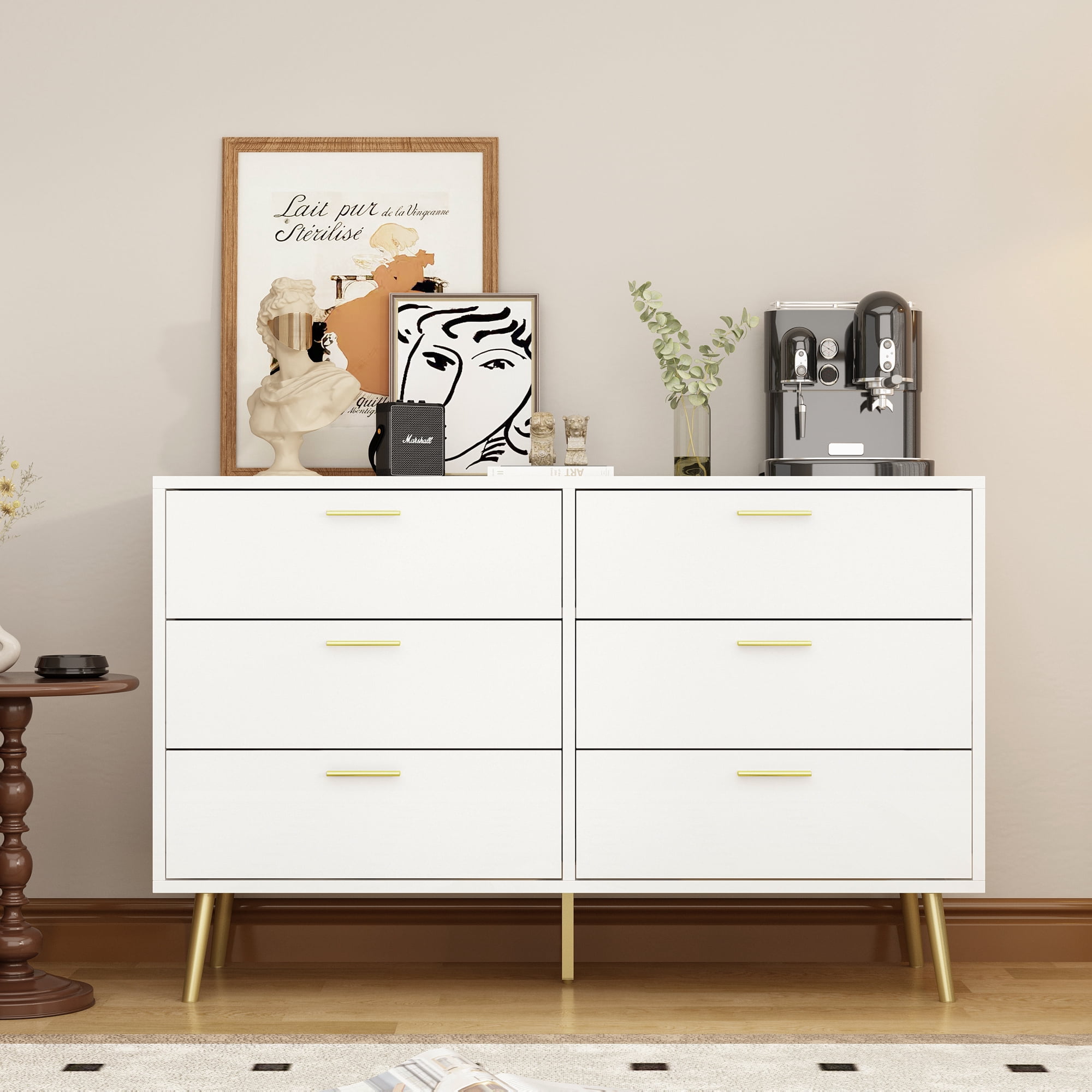 MONSLIPA 6 Wide Drawers & Metal Accents Dresser, Modern White Bedroom  Storage Chest for Hallway, Entryway, or Bedroom - Walmart Business Supplies