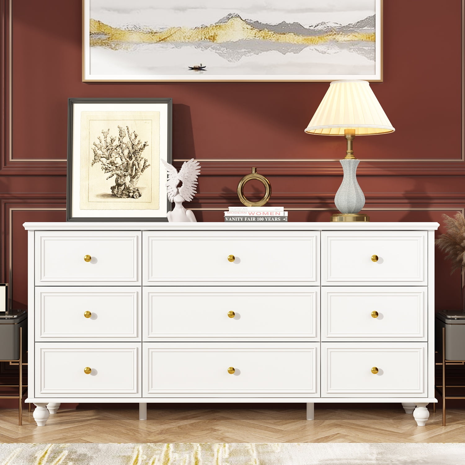MONSLIPA 9-Drawer Double Dresser, Deep Storage Chest for Bedroom, Living  Room, White - Walmart.com