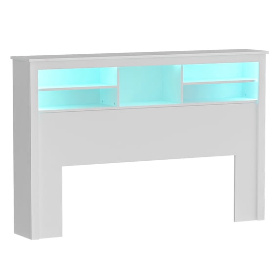 MONSLIPA Bookcase Headboard with LED Light and Remote, Wood Full Queen Bookcase Headboard with Storage Shelf White
