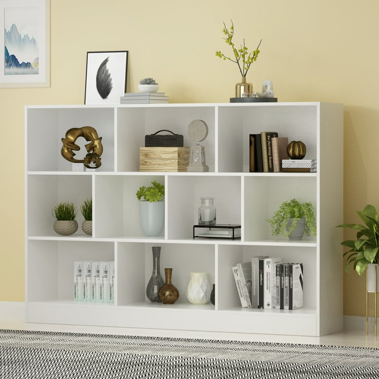 MONSLIPA Bookshelf Cube Storage Organizer, Modern Wood 3 Tier