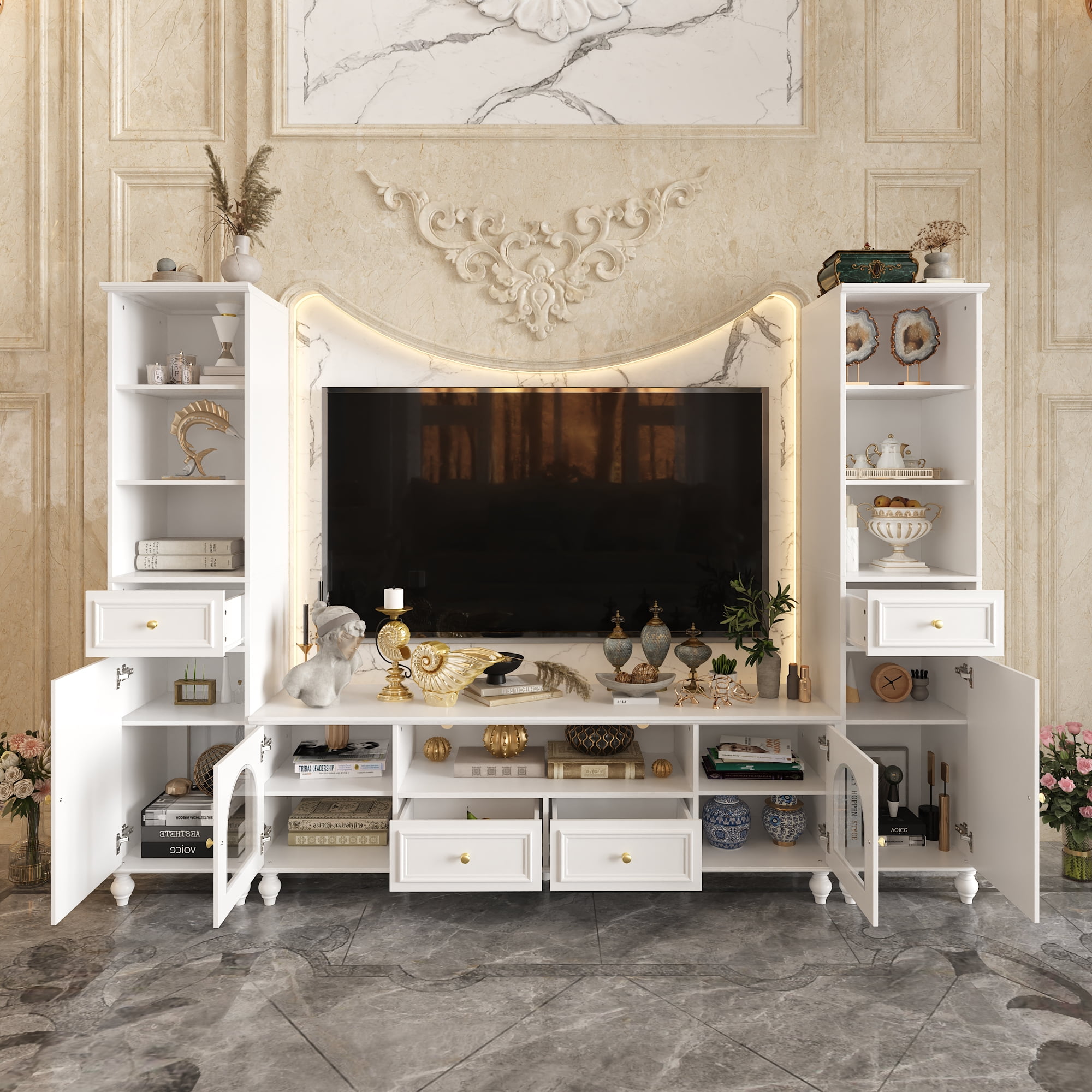 MONSLIPA Entertainment Center & Bookcase Large, with 4