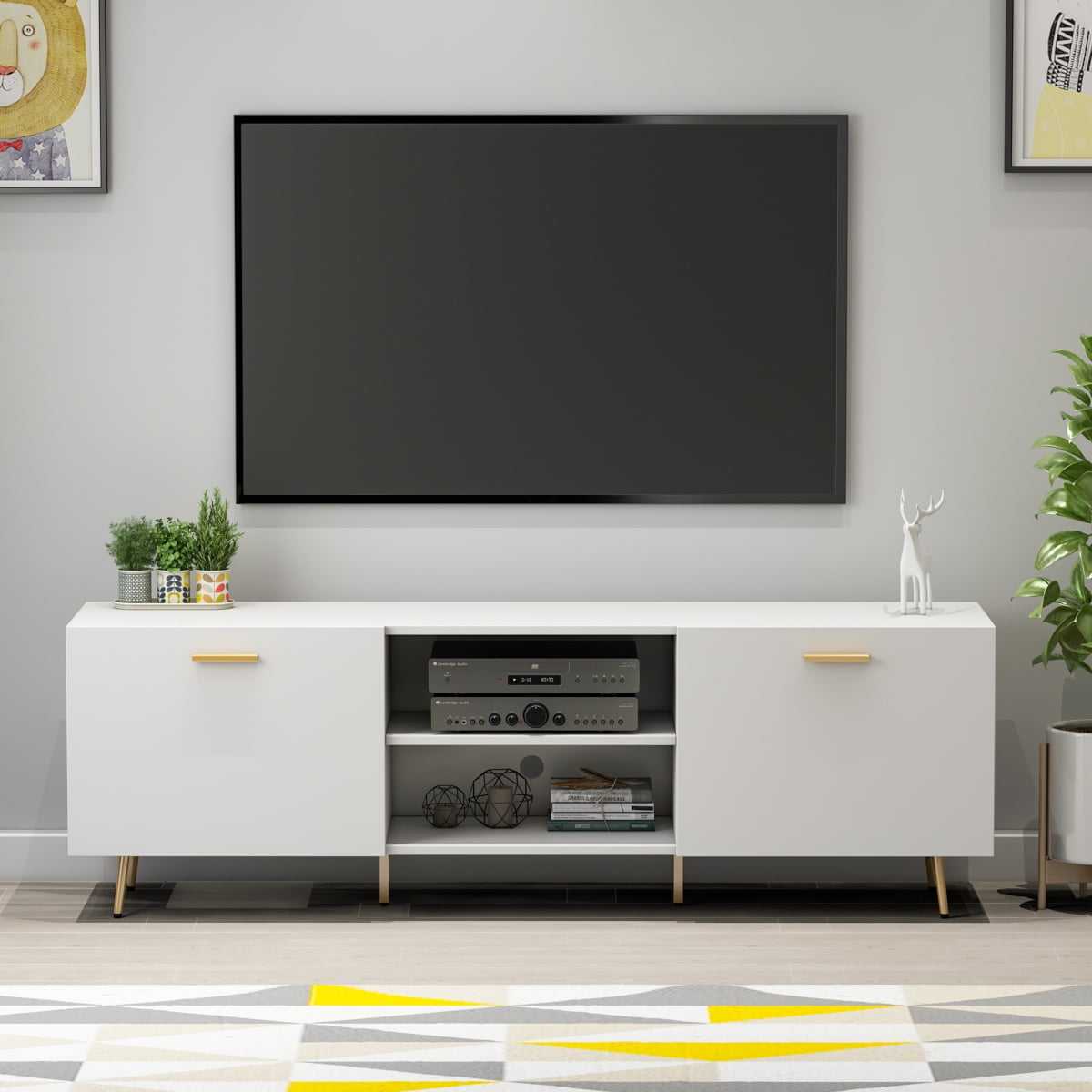 White tv stand with gold legs discount