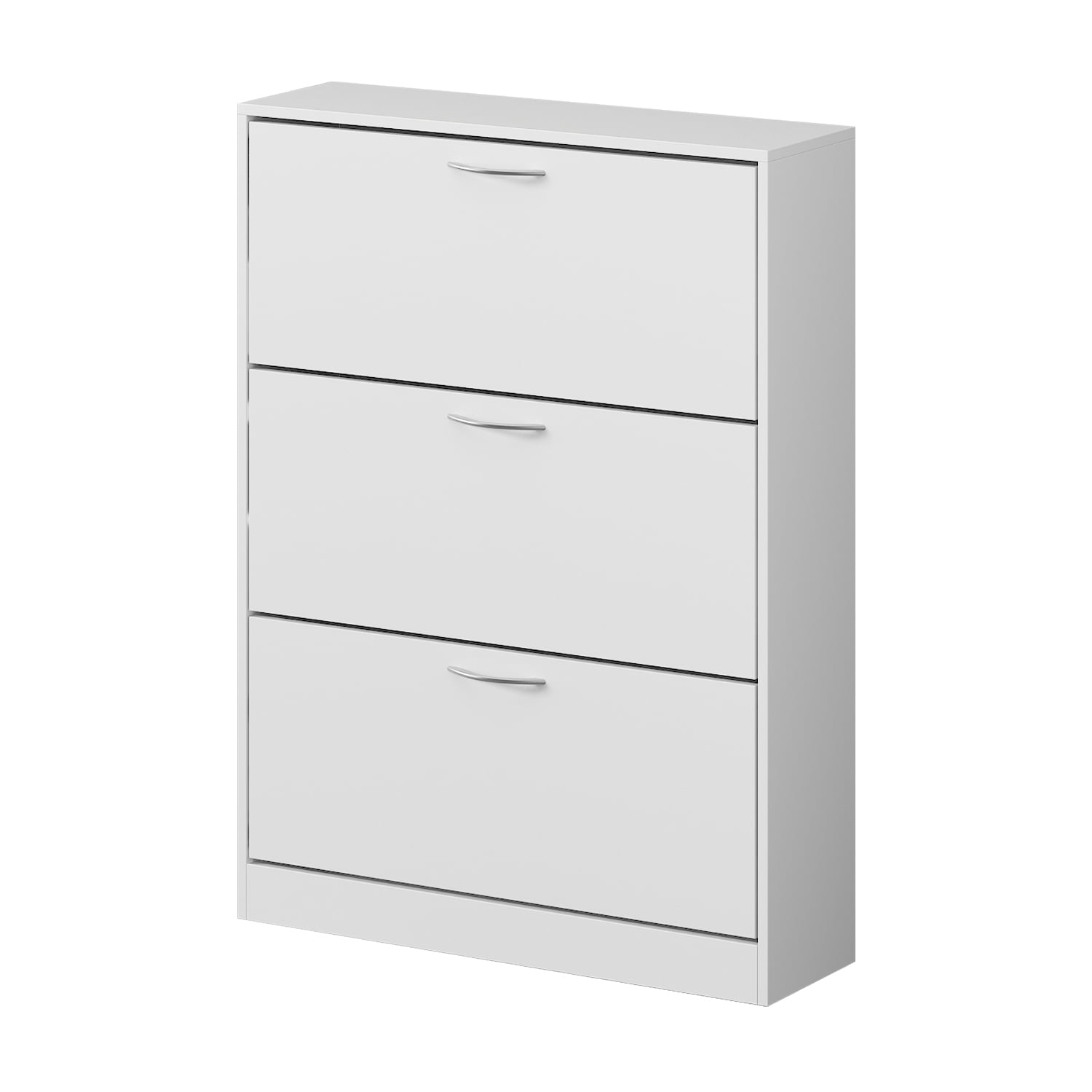 White MDF 3-Drawer Shoe Storage Cabinet with Metal Handles