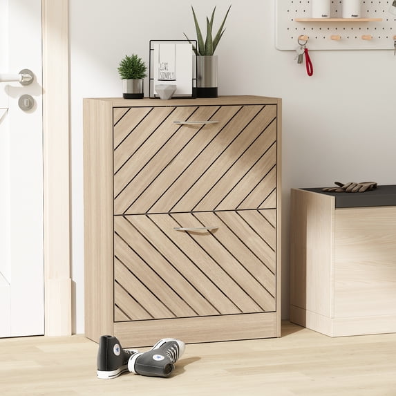 MONSLIPA Free Standing Tipping Bucket Shoe Cabinet with Compartments, 2 Drawer Shoe Cupboard for Hallway Entryway