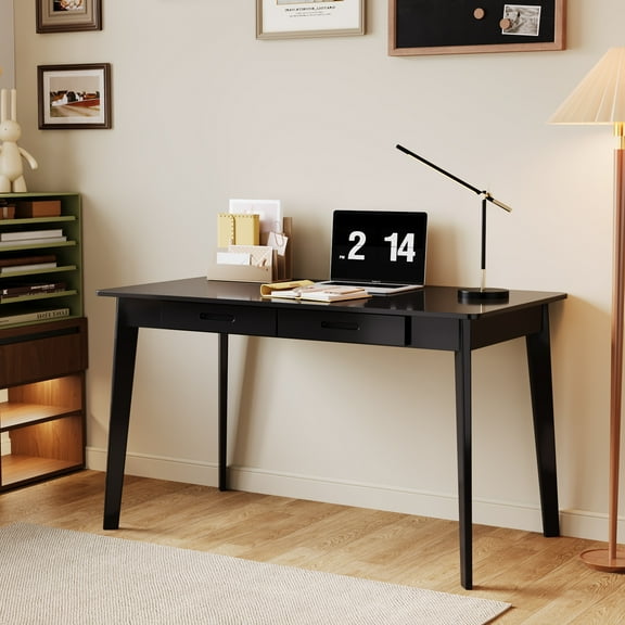 MONSLIPA Industrial Modern Wooden Desk with Storage Drawers, Office Computer Desk and Home Office Desk with Sturdy Wood Legs, 47" Long (Black)