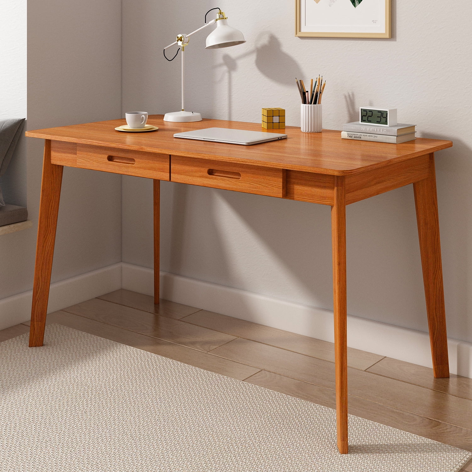 MONSLIPA Industrial Modern Wooden Desk with Storage Drawers, Office Computer Desk and Home Office Desk with Sturdy Wood Legs, 47" Long (Walnut)