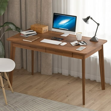 MONSLIPA Industrial Modern Wooden Desk with Storage Drawers, Office Computer Desk and Home Office Desk with Sturdy Wood Legs, 47" Long (Walnut)