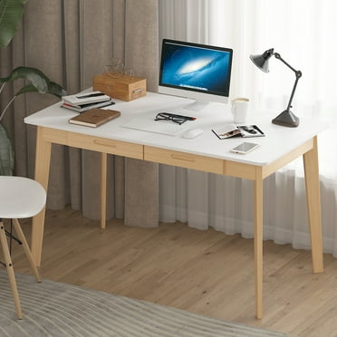 MONSLIPA Industrial Modern Wooden Desk with Storage Drawers, Office Computer Desk and Home Office Desk with Sturdy Wood Legs, 47" Long (White)
