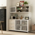 thumbnail image 1 of MONSLIPA Kitchen Pantry Storage Cabinet, Sideboard Buffet with Hutch, Metal Mesh Door and 3 Storage Drawers, Oak, 1 of 8