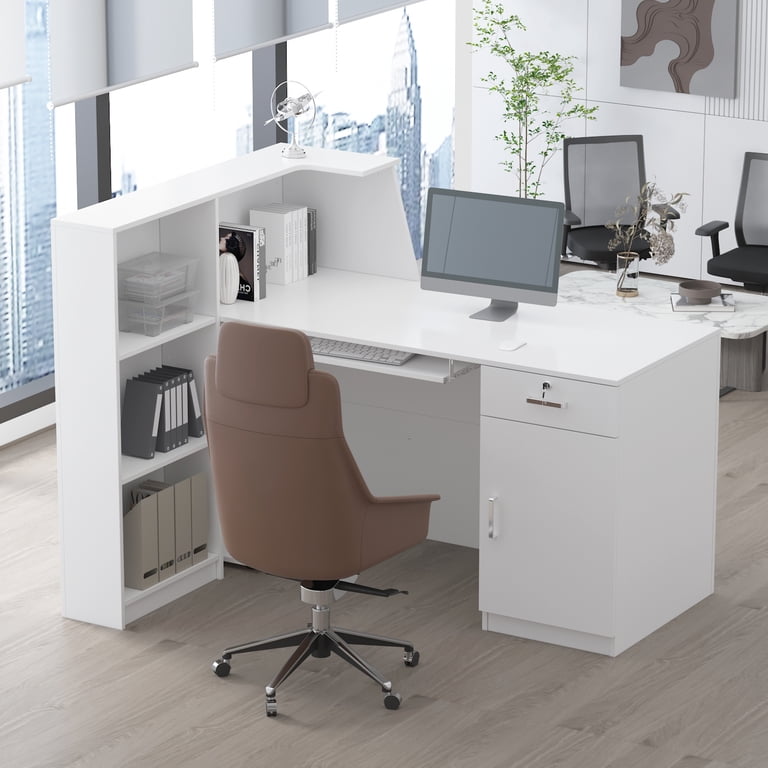 MONSLIPA 55 inch L-Shape Reception Desk: Durable, with Keyboard