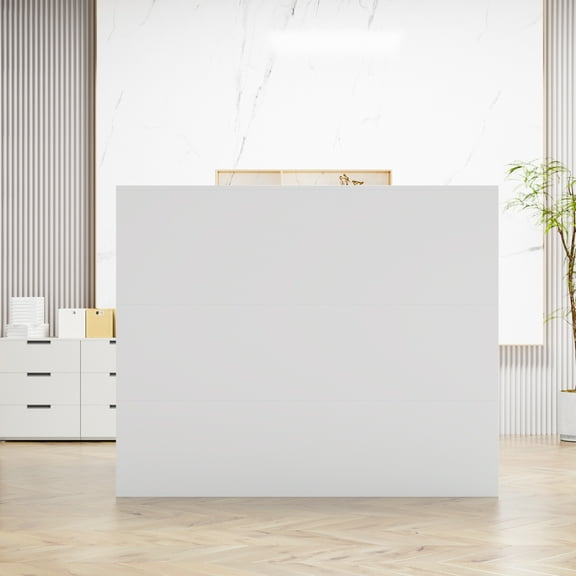MONSLIPA L-Shape Wood Reception Desk with , Register Stand Reception Center Desk, White