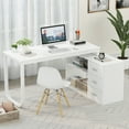 thumbnail image 1 of MONSLIPA L Shaped Desk with Storage Shelf and 3 Drawers, 55" Home Office Corner Office Writing Desk Study Workstation Table, White, 1 of 7