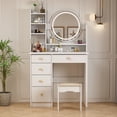 thumbnail image 1 of MONSLIPA Makeup Desk, Vanity Set with Round Mirror & Lights, Dressing Table with 5 Drawers and Cushioned Stool, 1 of 10