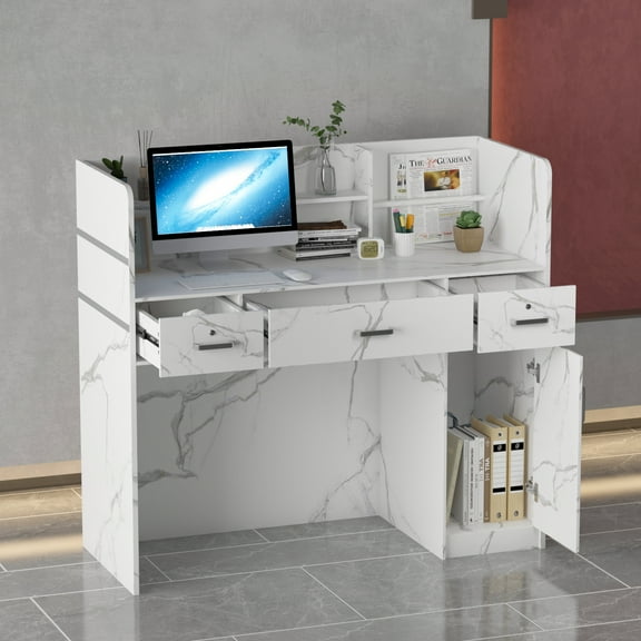 MONSLIPA Reception Desk Center Model Complete Group, Office L-Shape Wood Reception Desk