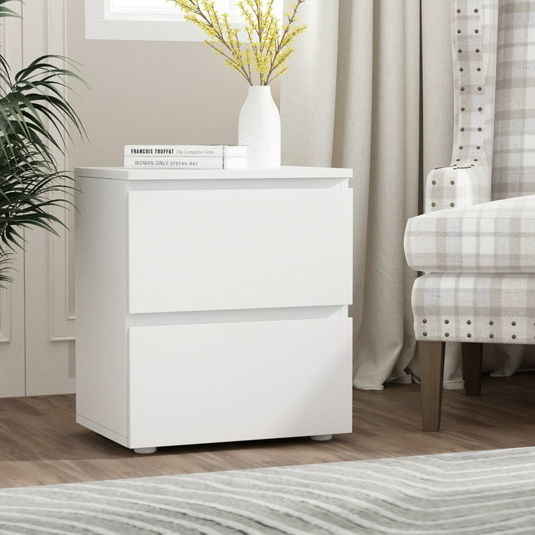 MONSLIPA Set of 1 Nightstand with 2 Drawer Minimalist and Versatile End Side Table Bedside Table White