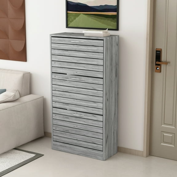 MONSLIPA Shoe Cabinet with 3 Flip Drawers for Entryway Gray