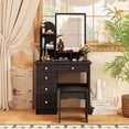 thumbnail image 1 of MONSLIPA Vanity Set with Lighted Mirror, Makeup Dresse Table with 5 Drawers and Open Shelves, Cushioned Stool ( Black ), 1 of 6