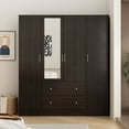 thumbnail image 1 of MONSLIPA 4 Doors Wardrobe Armoire Closet with Mirror,2 Drawers Shelves for Bedroom,Dark Brown, 1 of 12