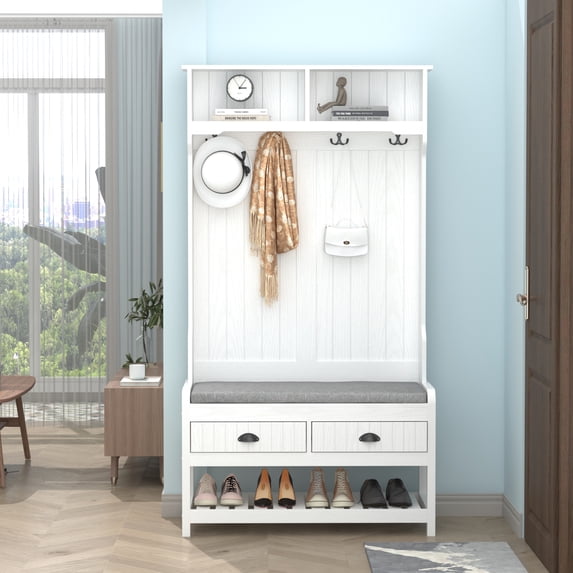 MONSLIPA White Hall Tree, Storage Bench and Coat Rack