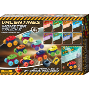 Boley Valentine Monster Trucks Mini Toy Set with Cards & Treat Bags (24-Piece Set)