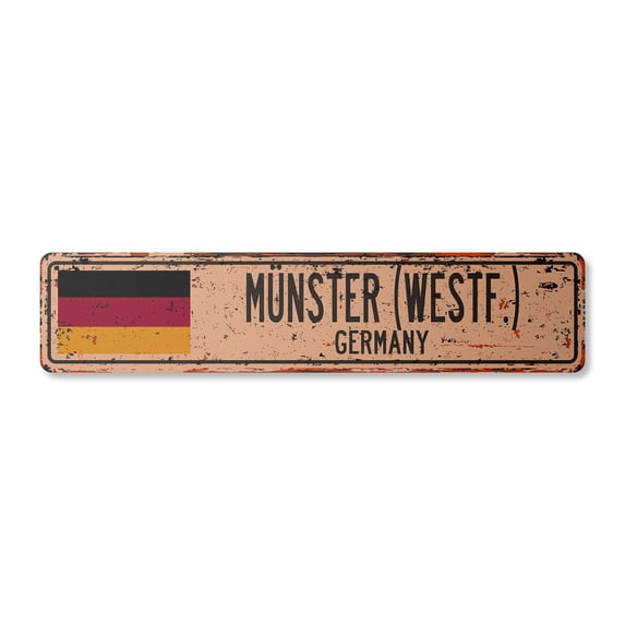 MONSTER (WESTF.) GERMANY Vintage Plastic Street Sign German flag city country road wall gift | Indoor/Outdoor | 18" Wide