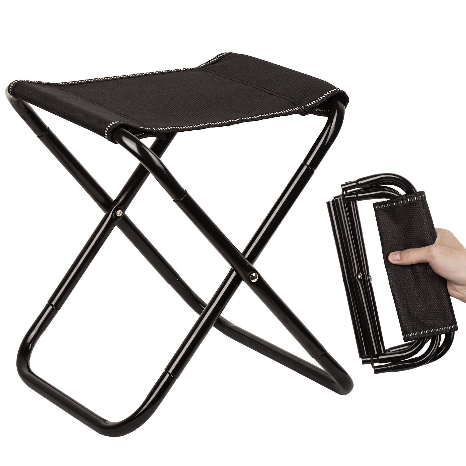 MONSTRUNO Mini Size Folding Portable Picnic Camping Stool Folding Chairs  Foldable Ultra Light Fishing Chair Lawn Chair, Black 
