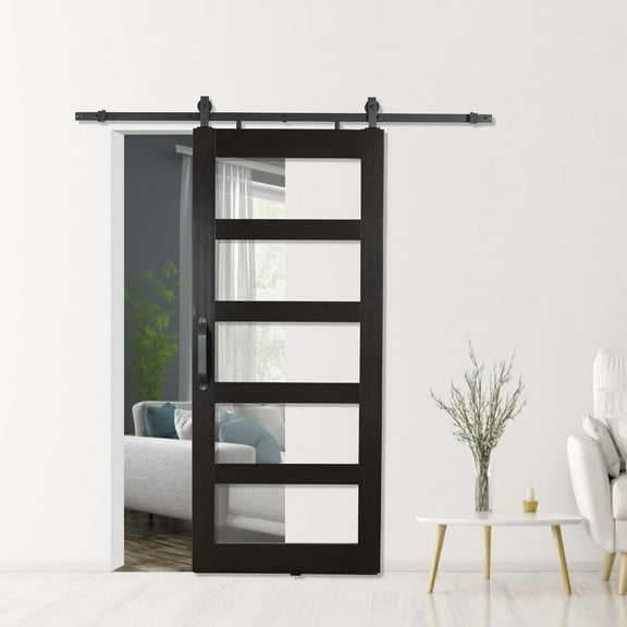 MONTANA 42"X84" FROSTED 5 LITE ROASTED COFFEE PVC BARN DOOR KIT