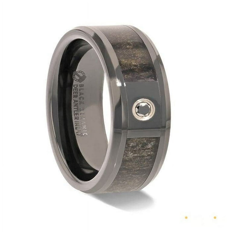 Thorsten MONTANA Black Ceramic Ombre Deer Antler Inlay Polished Beveled Edges with Black Diamond - 8mm Thorsten MONTANA Black Ceramic Ombre Deer Antler Inlay Polished Beveled Edges with Black Diamond - 8mm