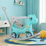 حصان هزاز للأطفال الصغار 1-3 سنوات ، 4 في 1 تصميم ، ركوب الأطفال على عربة دفع دراجة التوازن لعبة مع لوحة توازن قابلة للفصل ، هدية عيد ميلاد ممتعة - أزرق