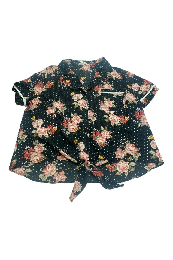 Womens Black Blouse With Polka Dots & Roses;3X