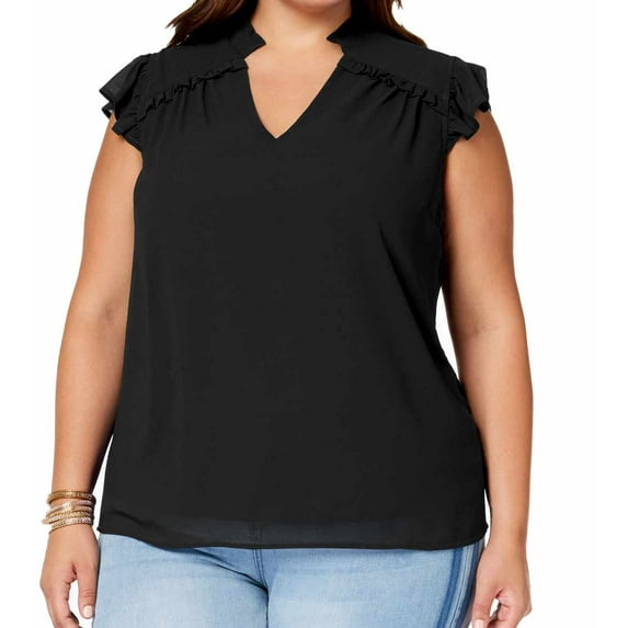 MONTEAU Womens Trendy Plus Size Ruffle Trim Top