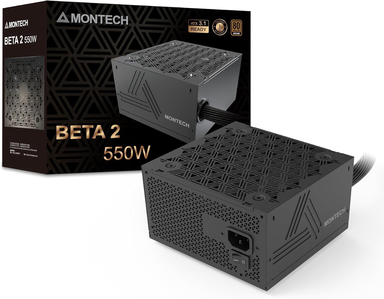 MONTECH BETA 2 550W Power Supply, ATX 3.1 Ready, 80+ Bronze Certified, DC-to-DC Stability, Industrial Japanese Main Capacitor, Full Protection Suite