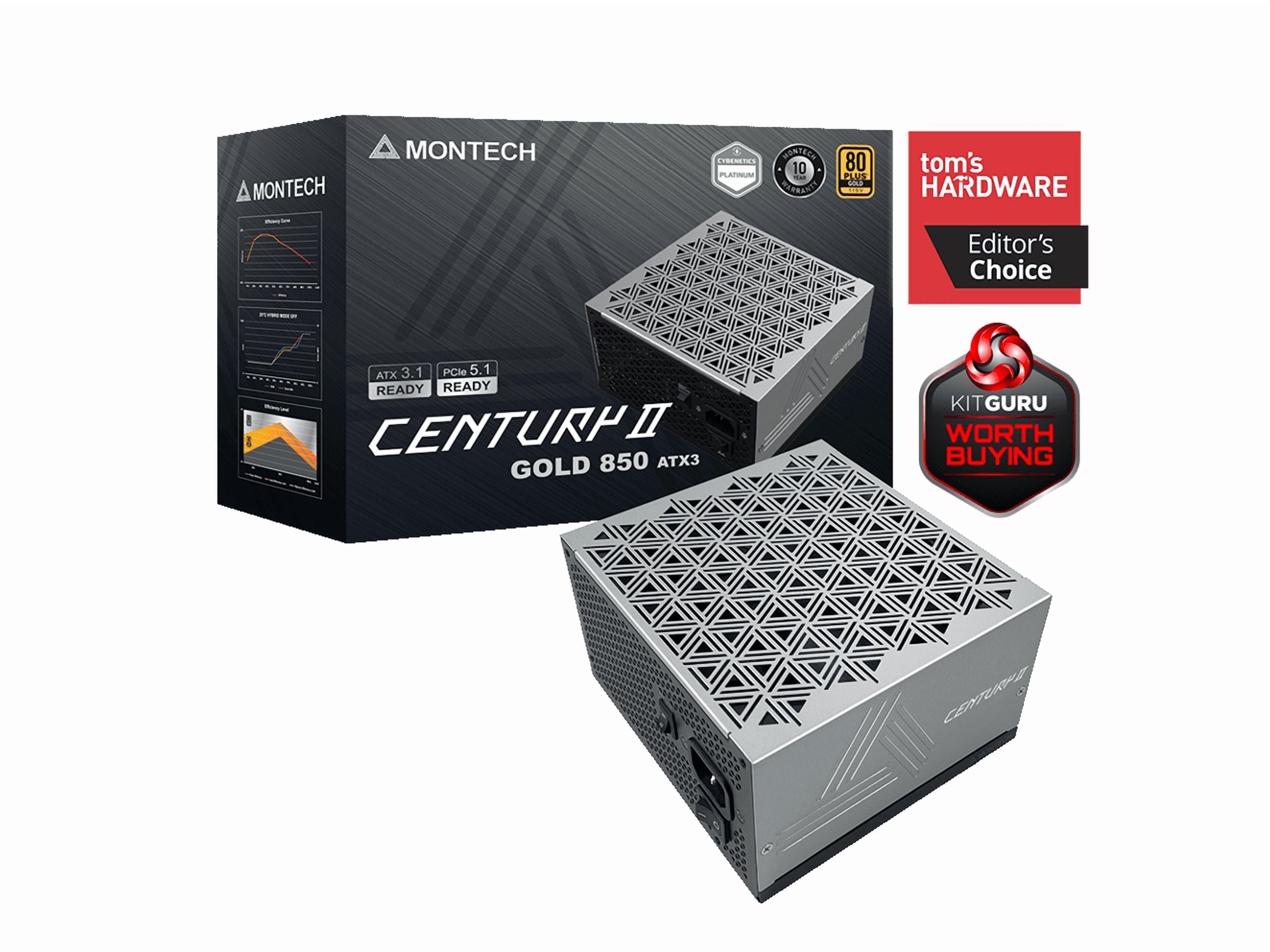MONTECH CENTURY II - 850W High-End ATX Gaming Power Supply - 80 Plus Gold & Cybenetics Platinum - Fully Modular -  ATX 3.1 & PCIe 5.1 Ready with 12V-2x6 Cable - 10 Years Warranty