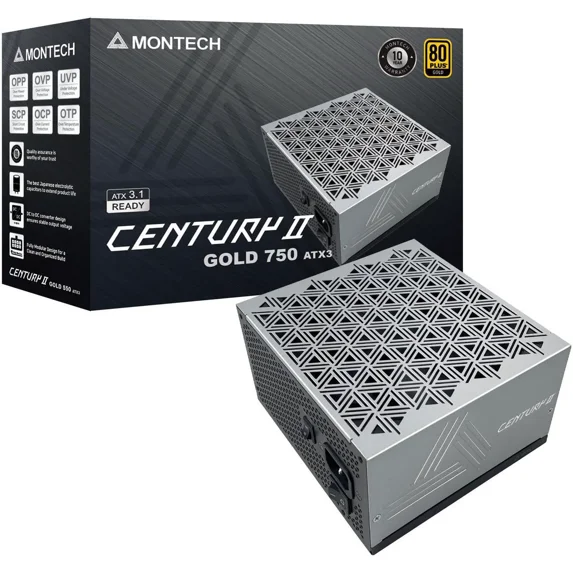 MONTECH Century II - 750W High-End ATX Gaming Power Supply - 80 Plus Gold - Efficiency - Fully Modular - ATX 3.1 & PCIe 5.1 Ready with 12V-2x6 Cable - Zero RPM Low - 10 Years Warranty