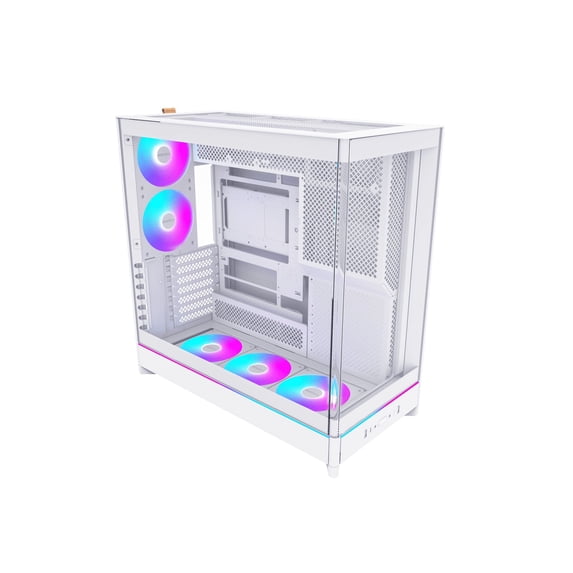 MONTECH HS02 PRO, ATX Mid-Tower PC Case, Gaming PC, High-Airflow, Reversible Layout, Sturdy Curved Tempered Glass Front Panel, 5x ARGB PWM Fan Pre-Installed, Sink-in Design, Toolless Panels, White, US