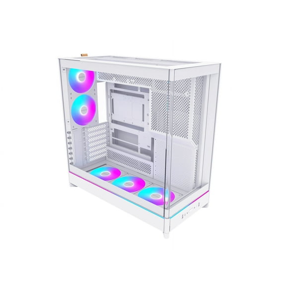 MONTECH HS02 PRO, ATX Mid-Tower PC Case, Gaming PC, High-Airflow, Reversible Layout, Sturdy Curved Tempered Glass Front Panel, 5x ARGB PWM Fan Pre-Installed, Sink-in Design, Toolless Panels, White, US