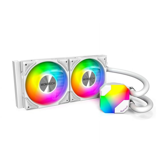 MONTECH HyperFlow ARGB 240 - AIO CPU Liquid Cooler, Intel&AMD Compatible, Chart-Topping Performance, Enhanced 3100RPM Water Pump Design, 2X Metal Pro 12 ARGB Ultimate Cooling Fans - White