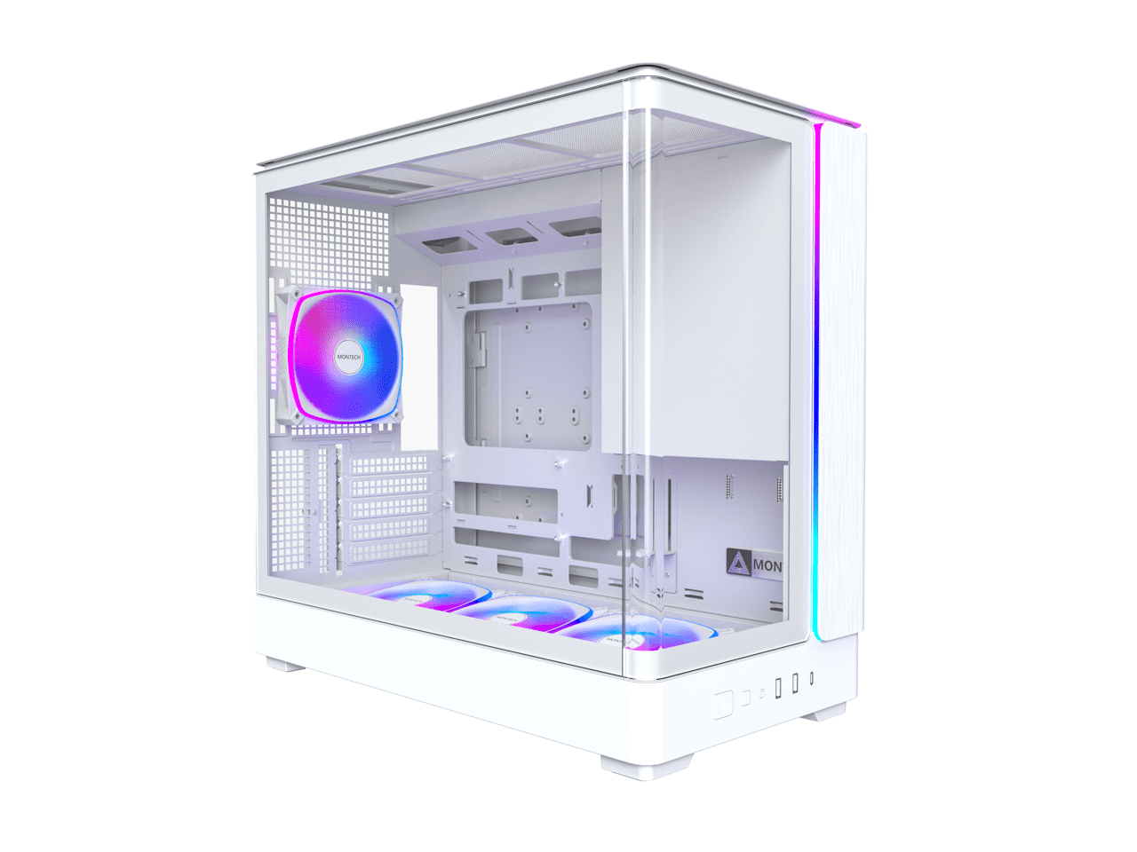 MONTECH KING 15 PRO Micro-ATX PC Case, Curved Panoramic Glass, Chimney Airflow, 360mm Radiator Support, Compact Build for High-Performance Systems, 4 ARGB PWM Fan Pre-Installed with Fan Hub, White