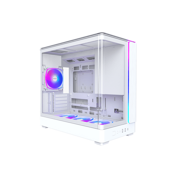 MONTECH KING 15 PRO Micro-ATX PC Case, Curved Panoramic Glass, Chimney Airflow, 360mm Radiator Support, Compact Build for High-Performance Systems, 4 ARGB PWM Fan Pre-Installed with Fan Hub, White