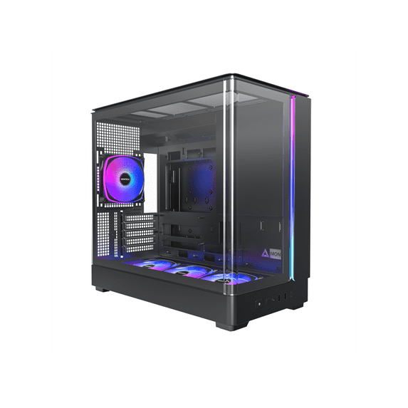MONTECH KING 15 PRO KING15PB Micro-ATX PC Case, Curved Panoramic Glass, Chimney Airflow, 360mm Radiator Support, Compact Build for High-Performance Systems, 4 ARGB PWM Fan Pre-Installed, Black
