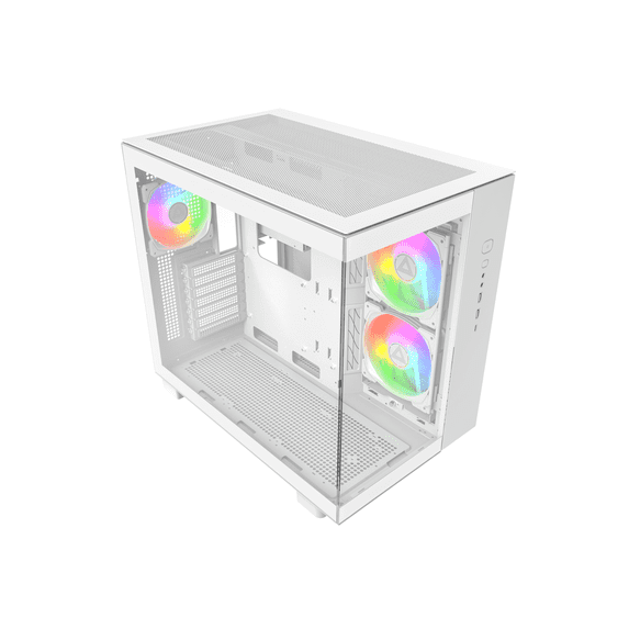 MONTECH KING 65 PRO ATX Mid Tower Gaming PC Case, Dual Chamber, High Airflow Mesh Panels, Supports RTX 40 Series, 3 Pre-Installed ARGB Fans, Tool-Free Access - White