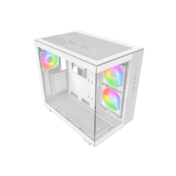 MONTECH KING 65 PRO ATX Mid Tower Gaming PC Case, Dual Chamber, High Airflow Mesh Panels, Supports RTX 40 Series, 3 Pre-Installed ARGB Fans, Tool-Free Access - White