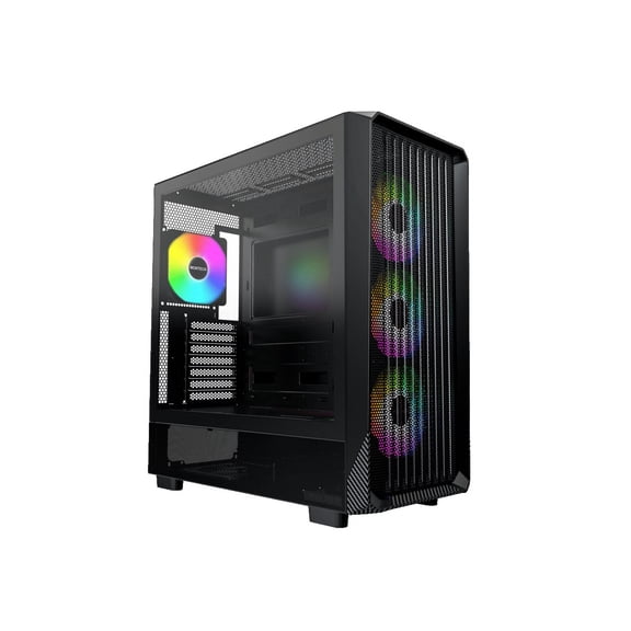 MONTECH X5- ATX Mid-Tower Gaming PC Case, High Airflow, 3x 140mm and 1x 120mm ARGB Fans Pre-installed, Glass Side Panel, Carbon Print Accents, GPU Holder Included, Black