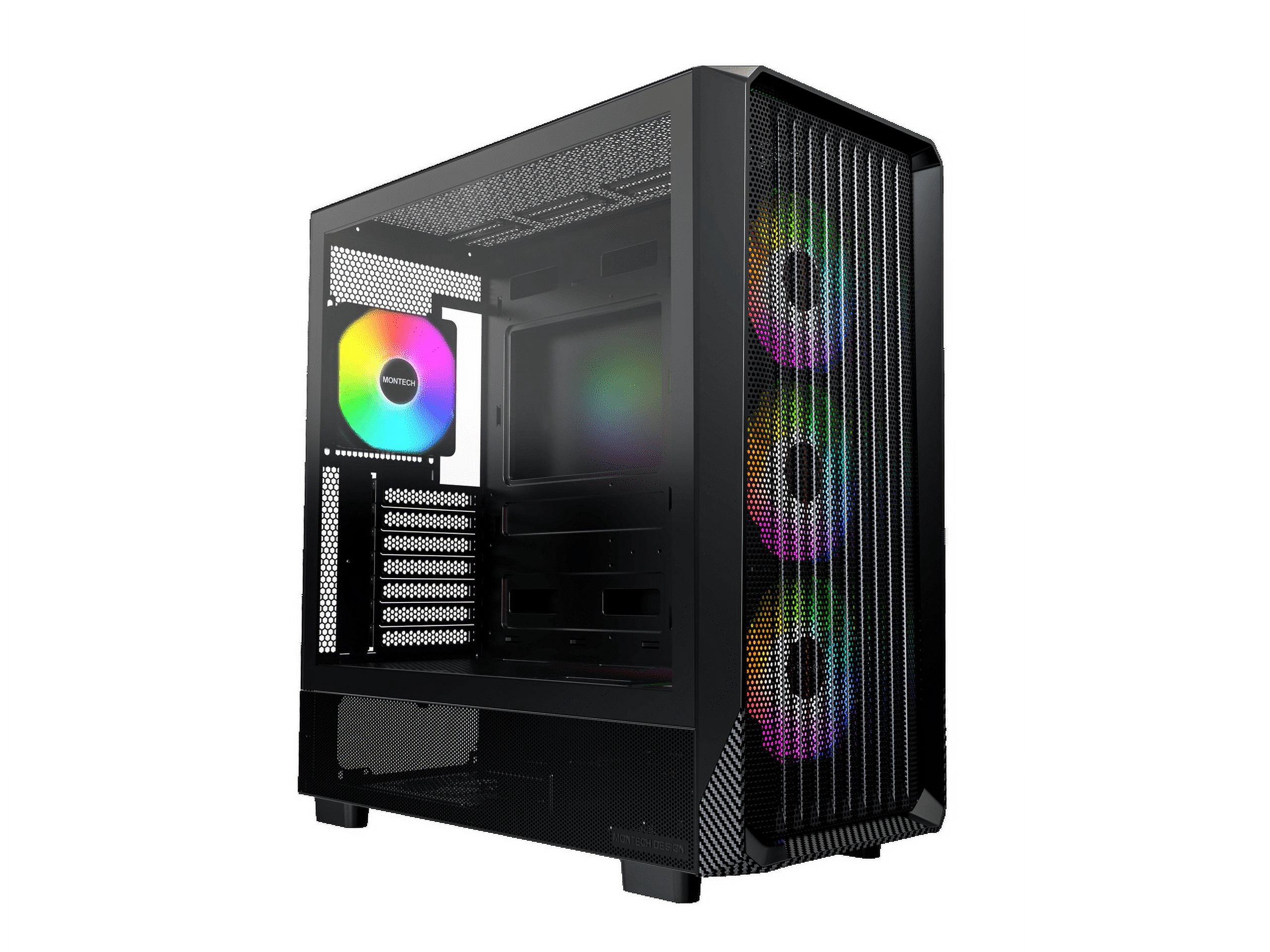 MONTECH X5- ATX Mid-Tower Gaming PC Case, High Airflow, 3x 140mm and 1x 120mm ARGB Fans Pre-installed, Glass Side Panel, Carbon Print Accents, GPU Holder Included, Black