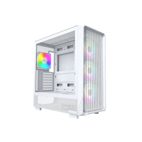 MONTECH X5- ATX Mid-Tower Gaming PC Case, High Airflow, 3x 140mm and 1x 120mm ARGB Fans Pre-installed, Glass Side Panel, Carbon Print Accents, GPU Holder Included, White